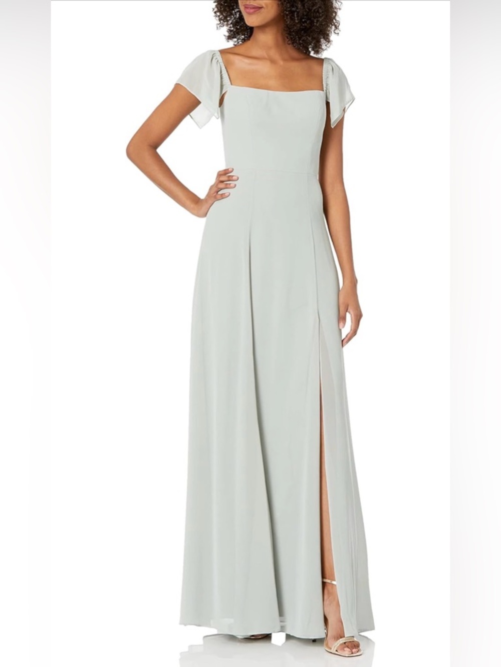 NWT-Jenny Yoo Women's Elsie Off The Shoulder Flutter Sleeve Chiffon Dress
